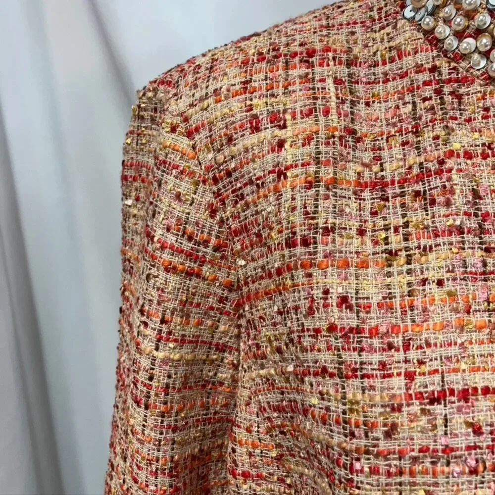 Chico's‎ Embellished Tweed Jacket Womens 12 Career Artsy Spring Career Preppy